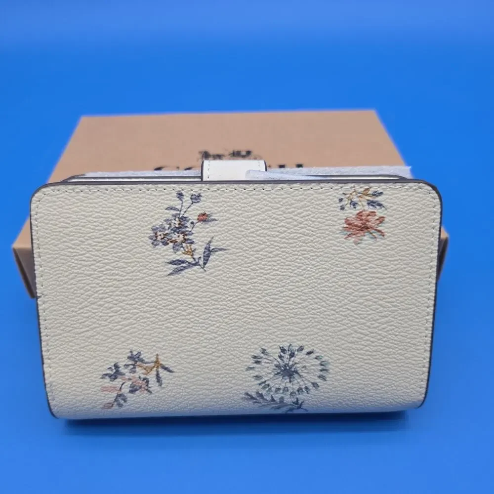 Coach Floral Zip Around Wallet Cream Multi Box Dust Bag New W/ Box